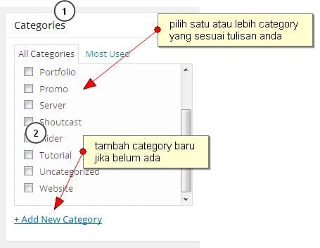 Menentukan kategori pada artikel WordPress