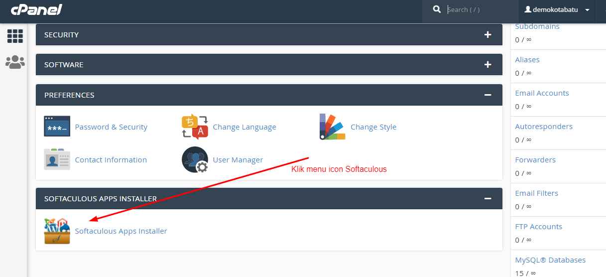 klik menu icon softaculous di cpanel