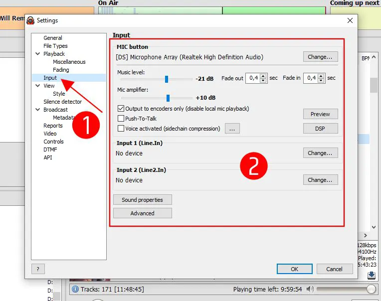 Input Settings di RadioBOSS