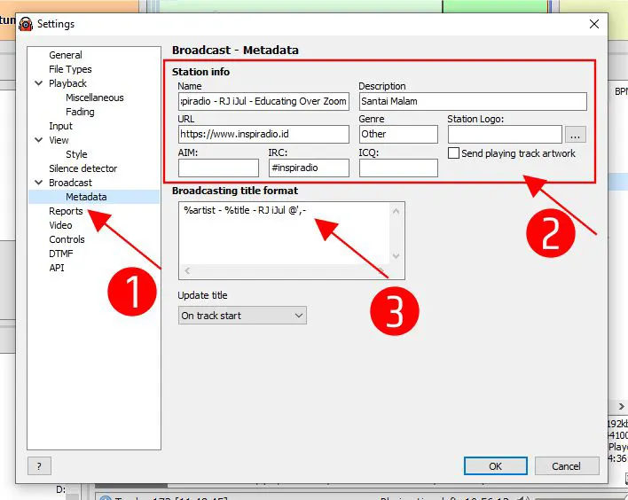 Broadcast Metadata Setting di RadioBOSS