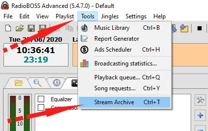 Menu Stream Archive RadioBOSS