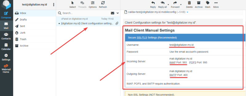 Melihat dan mencatat data email dan email server