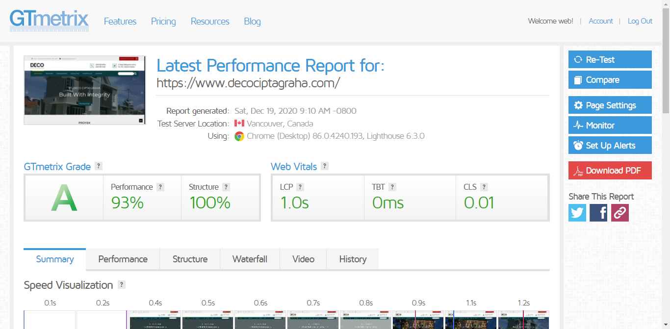 GTMetrix Score Deco Cipta Graha - After Optimization with Cache