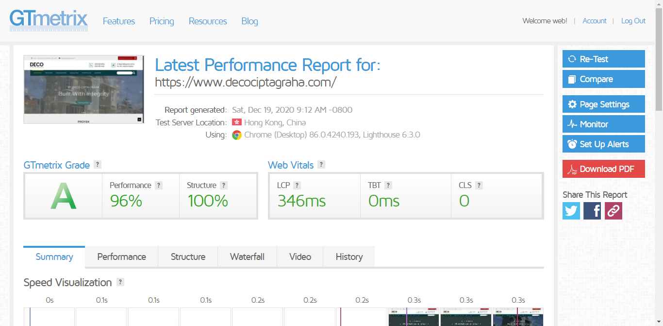 GTMetrix Score Deco Cipta Graha - After Optimization+Cache+Nearest Server