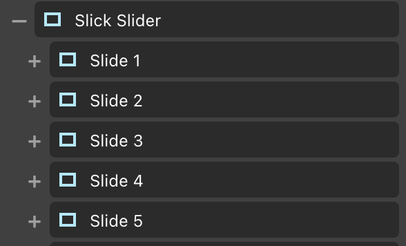 Basic HTML Structure of Slick Slider in Oxygen Builder Structure Panel